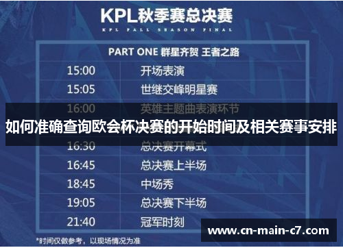 如何准确查询欧会杯决赛的开始时间及相关赛事安排